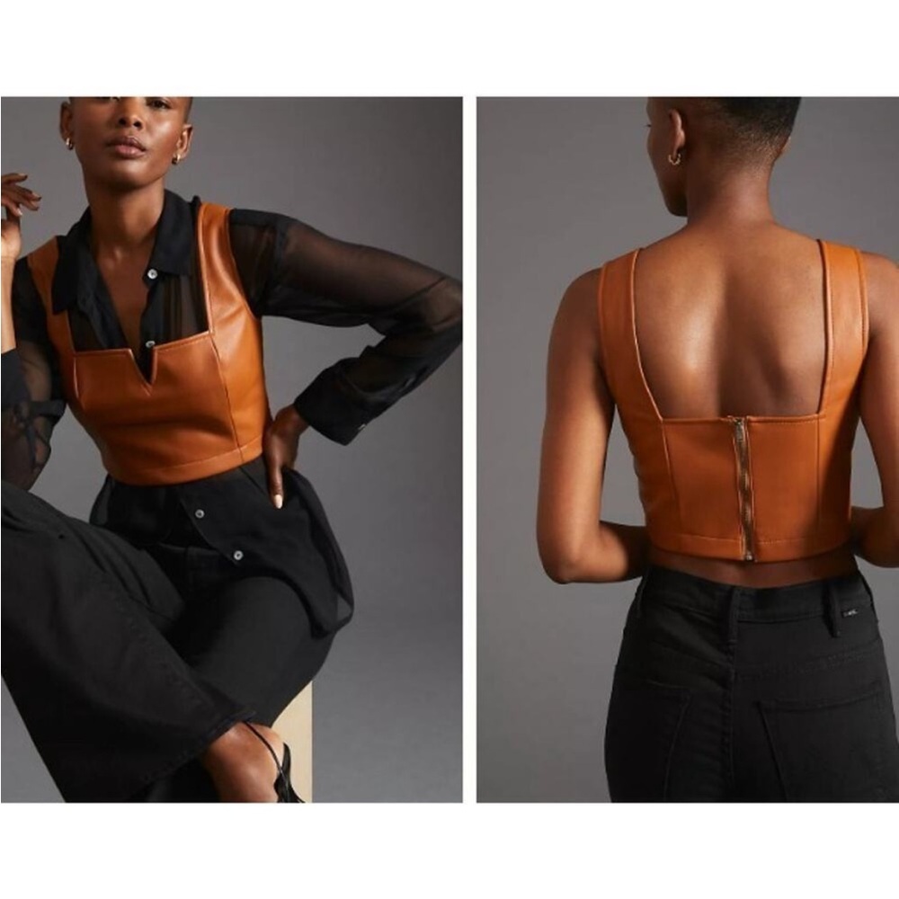 NEW Anthropologie | Maeve Faux Leather Cropped Notch Tank Size 6 Boho - Picture 2 of 13